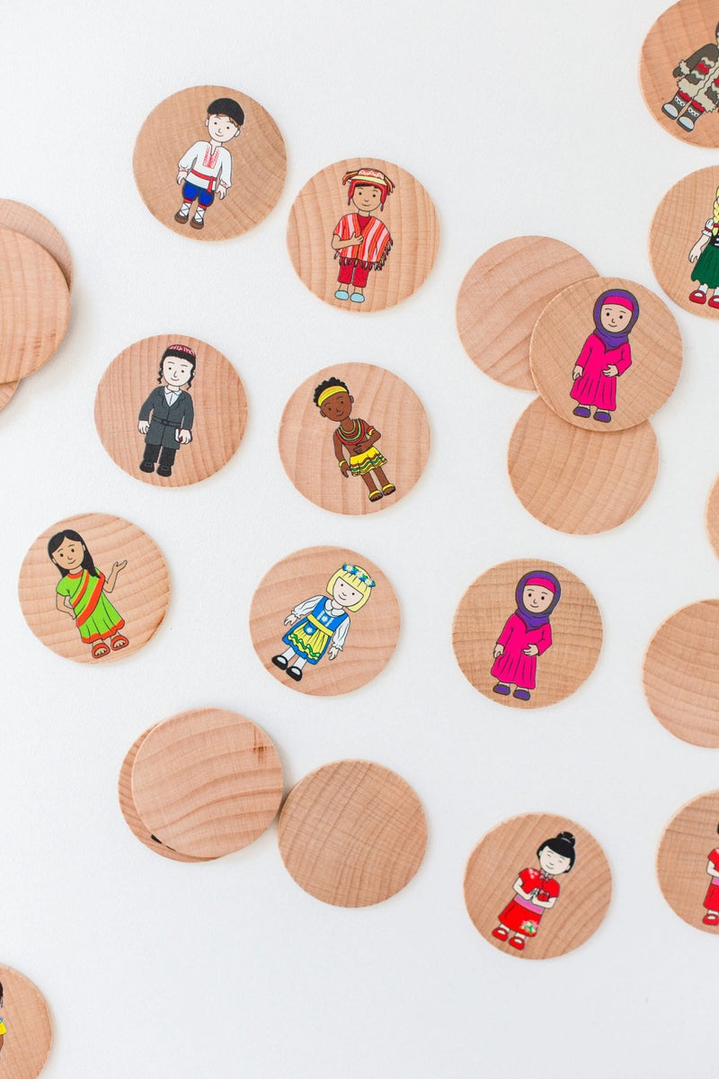 Children Of The World Matching Pairs Game - 32 Piece Wooden Memory Game For Kids Ages 2+ - Multicultural Educational Toys